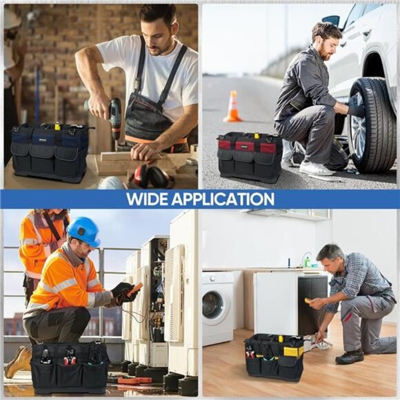 Tool Bag with Multi-Pockets Wide Mouth Tool Tote with Safety Reflective Straps - Picture 5 of 7